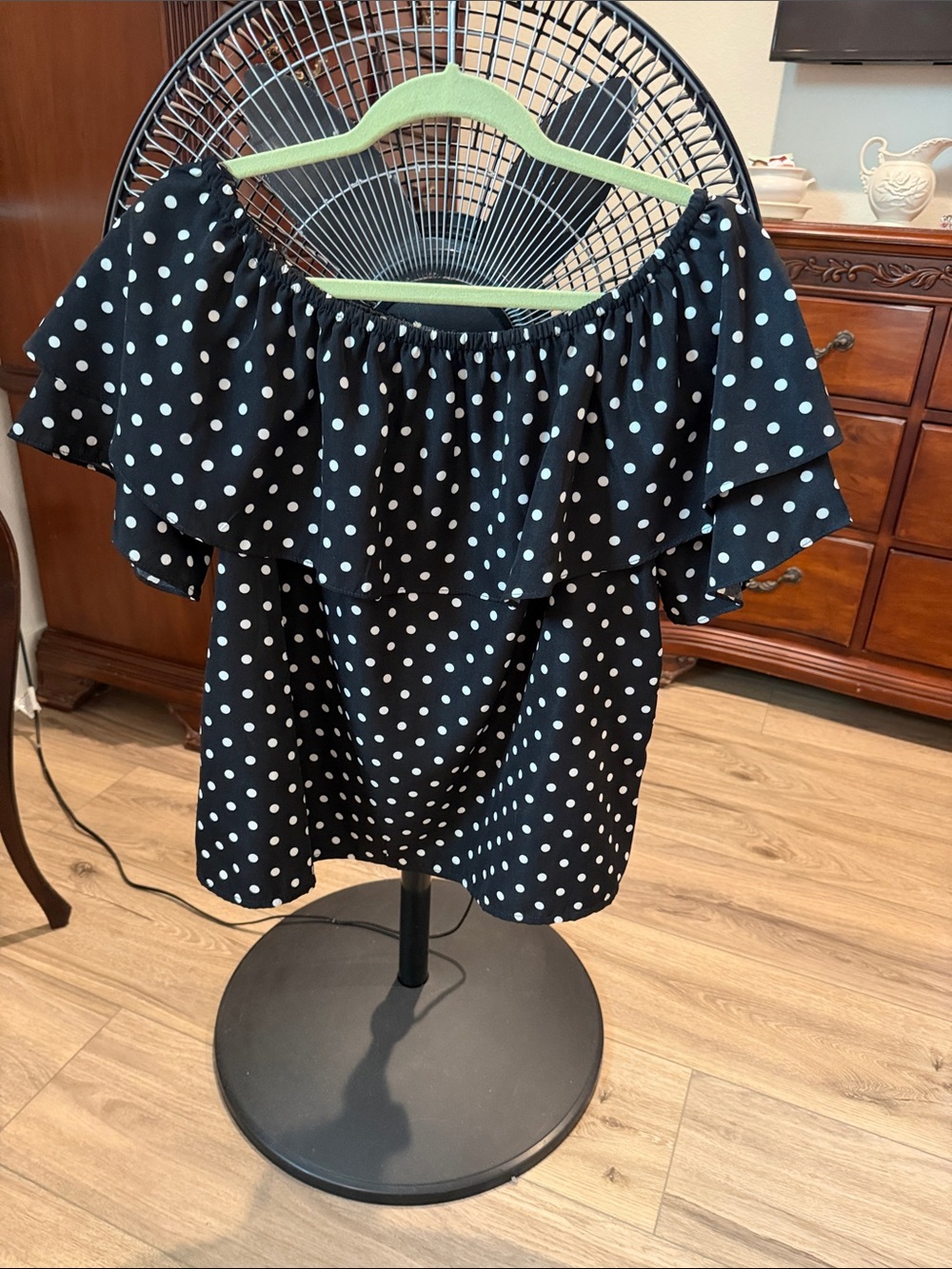 Very G Black and White Polka Dot Off-Shoulder Blouse